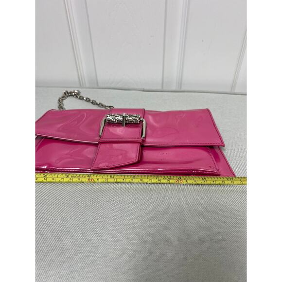 Kenneth Cole Reaction Hot Pink Handbag with Rhinestone Buckle Chain Strap - Picture 9 of 10
